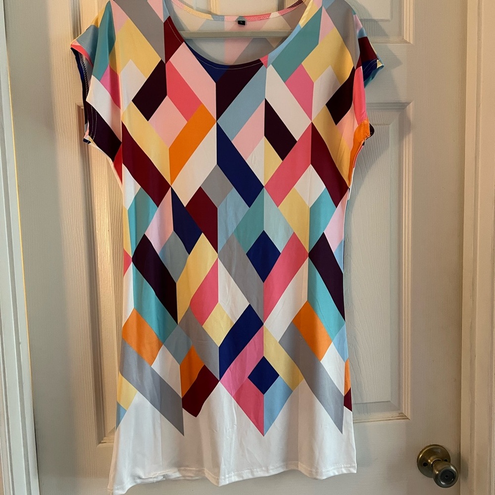 Red and Pink Graphic Midi Dress